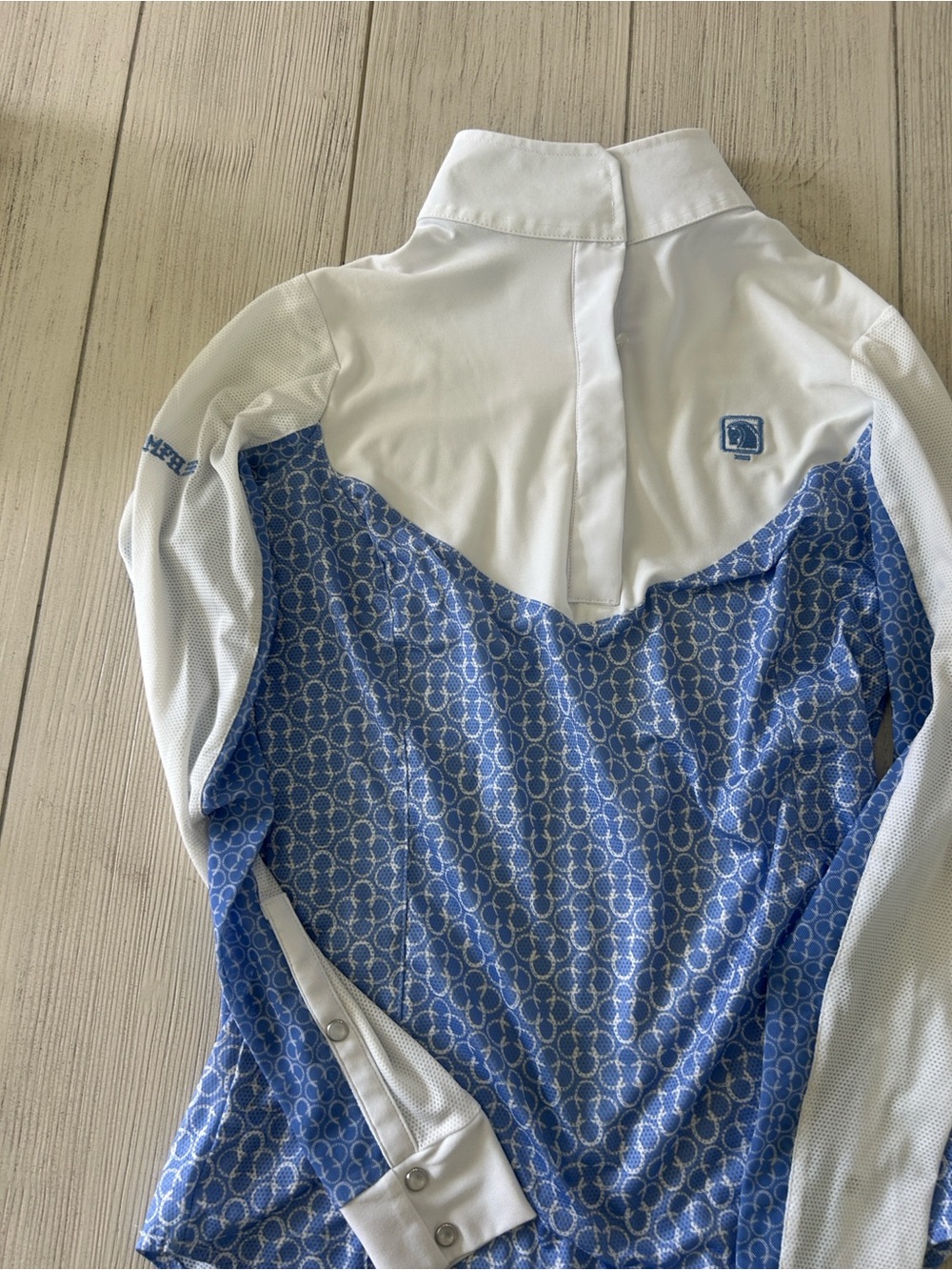 Romfh Women's White and Blue Patterned Equestrian Show Shirt